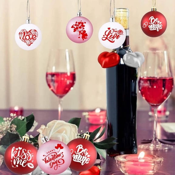SPOORYYO 12PCS 2.36Inch Decorative Christmas Ornaments for Tree Wreath and Garland Ideal for Valentine's Day and Holiday Decorations with Love Theme Design for Home and Shop