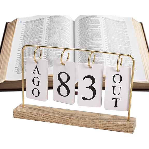 Perpetual Desk Calendar with Wooden Base and Metal Flip Cards for Home Office and Classroom