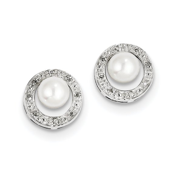 Oreille Postale en Argent Sterling Rhodié 6mm FW Perle de Culture & Diamant QDX310