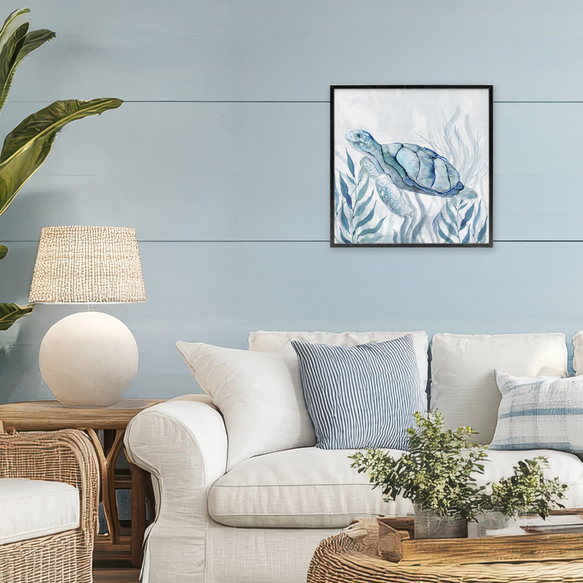 Stupell Industries Sea Turtle with Subtle Smile Black Framed Giclee Art, design by Janet Tava