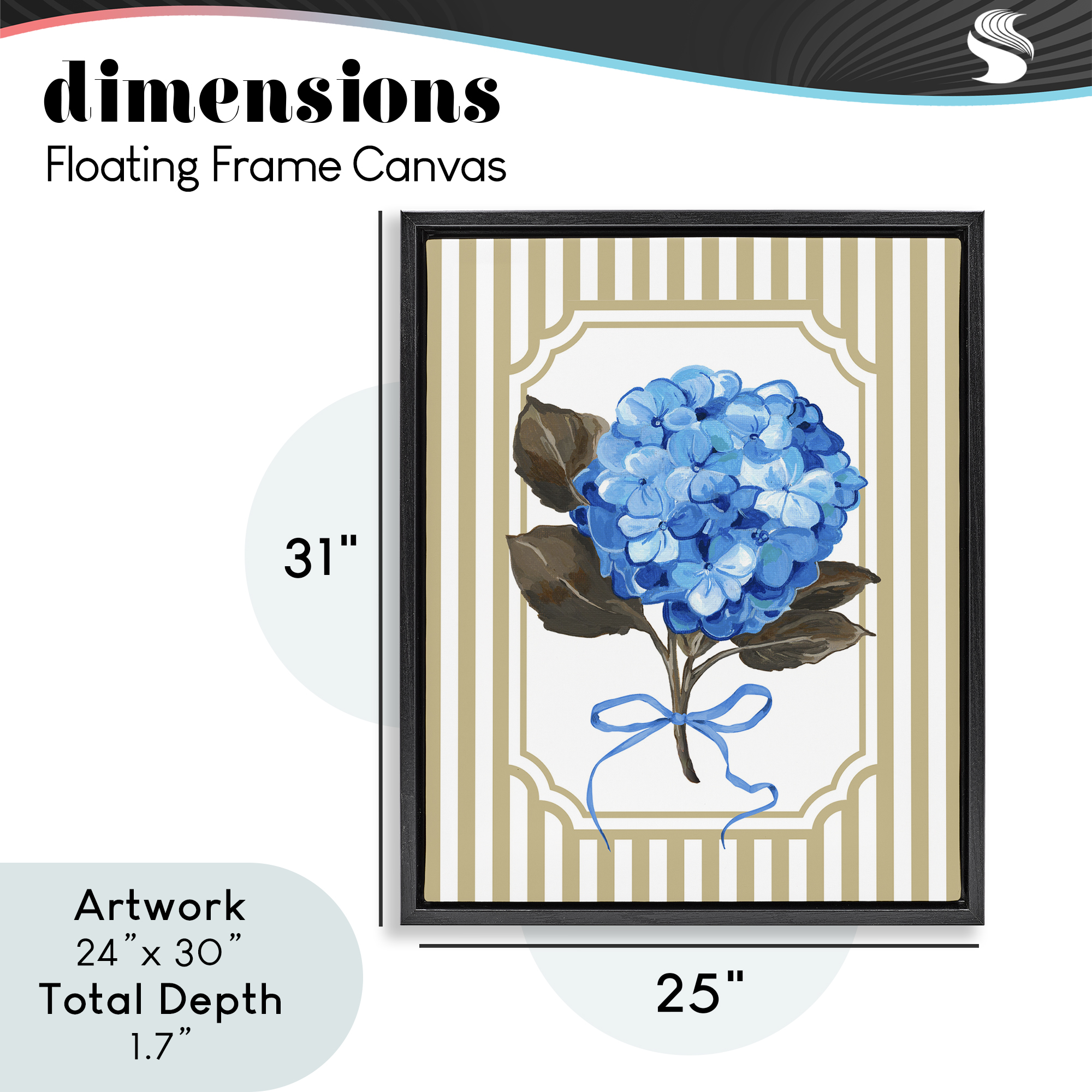 Hydrangea Bundle with Bow Black Framed Floater Canvas Wall Art, design by Adonna Ebrahimi