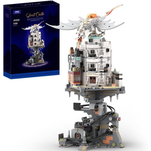 Collectible White Dragon Architecture Display Model, MOC Castle Bank Building Set, Ideal Christmas Birthday Gift Toy for Adults(1056 PCS)