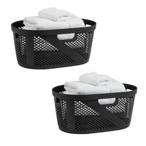 Mind Reader 40L Laundry Basket, Clothes Hamper, Lid, Ventilated, Plastic, 23"L x 14.5"W x 10.5"H, Set of 2, Black