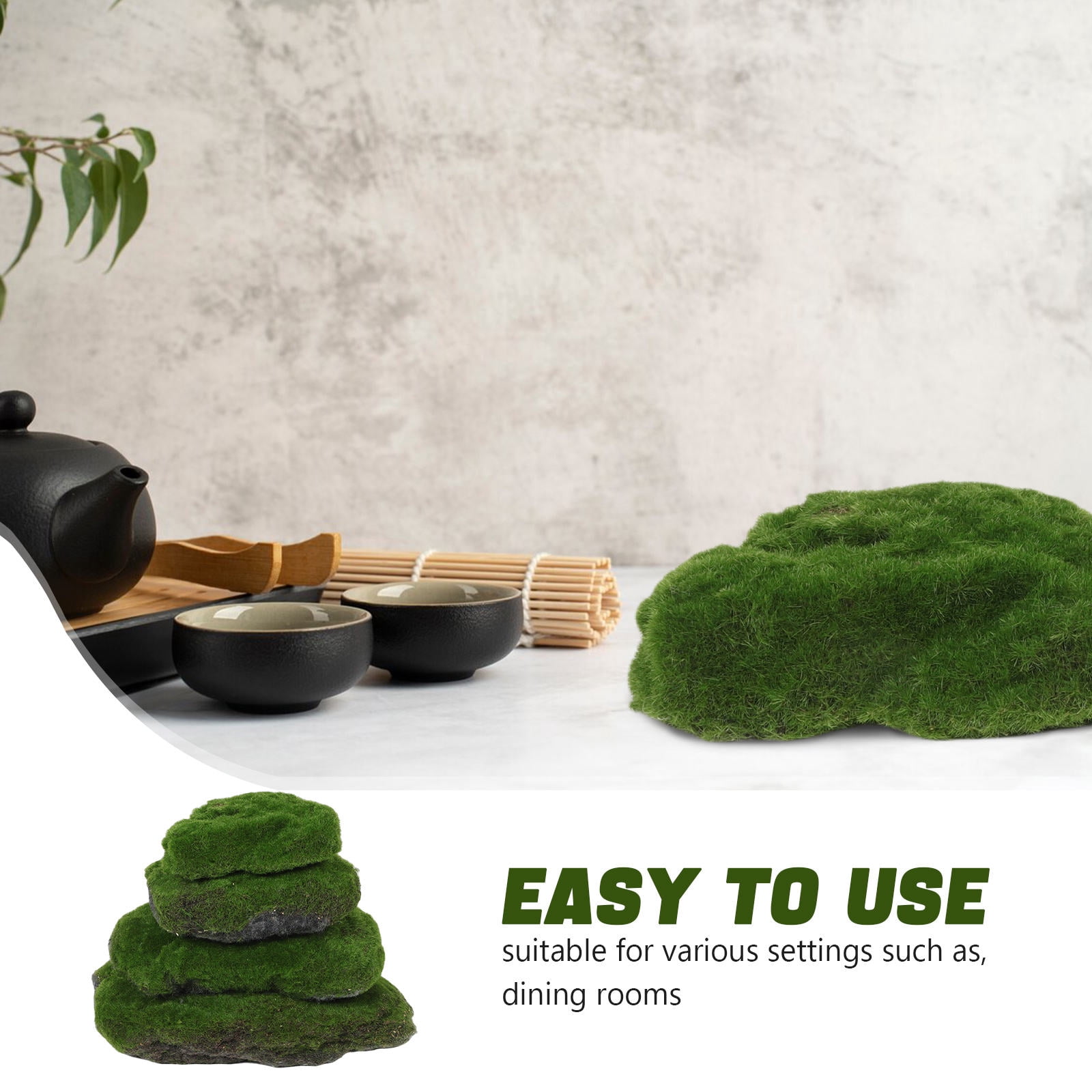 Masteelf 4pcs Artificial Moss Rocks Decorative Faux Green Moss Covered Stones for Garden Decor DIY Floral Arrangements and Plant Potted Decoration