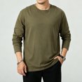 thumbnail image 2 of UVEASISHA Men's Solid Color Long Sleeve T-Shirts Business Casual Regular Fit Tees Fall Lightweight Stretchy Undershirts Soft Comfy Pajama Tops Army Green 4XL, 2 of 9