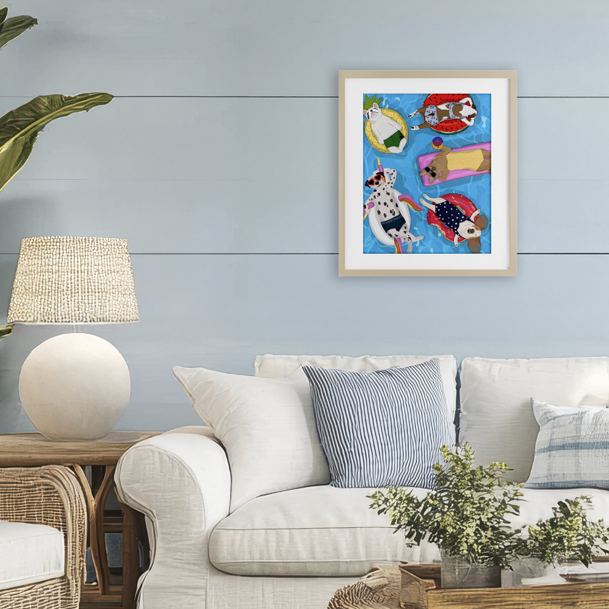 Stupell Industries Summer Sunbathing Dogs Birch Framed Print Under Glass, design by Hanna Melin