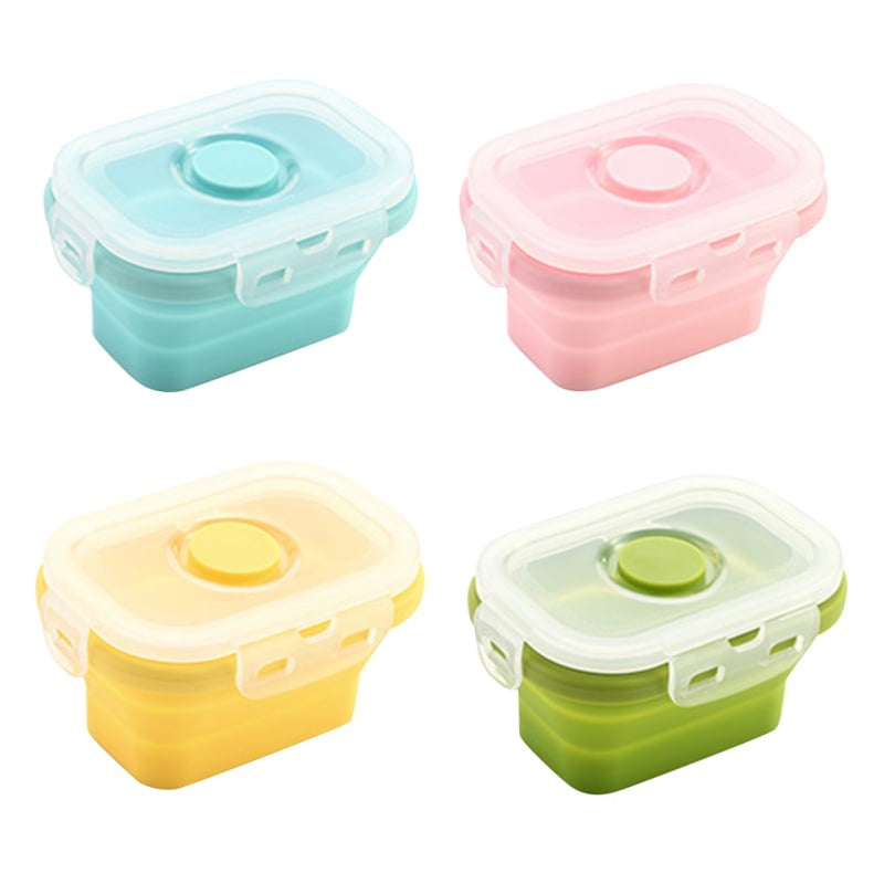 SLPUSH Silicone Food Storage Containers with Plastic Lids Collapsible Silicone Lunch Box Microwave Freezer Safe Box for Picnic, Bento, Travel, Set of