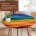 thumbnail image 5 of Watercolor Round Fitted Table Cover Marble Texture Rainbow Wave Beach Waterproof Table Cloth with Elastic Edge Wipeable Tablecloth for Picnic Camping Party Fits 36"-44" Diameter, 5 of 8