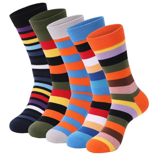 Calcetines de vestir de algodón para hombre, medias suaves y transpirables, informales, a la moda, coloridos, a rayas, para negocios, talla Europea 42-48, 5 pares