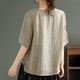 thumbnail image 3 of V Cuello Blusas para las Mujeres, de Moda Retro Bordado Cuello Redondo Cinco Cuartos de Manga para el Uso Casual, 3 of 5