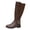 Brown, variant on Miqool Knee High Boots for Women PVC Round Toe Dual Buckles Low Block Heel Casual Fall Winter Mid Calf Boots