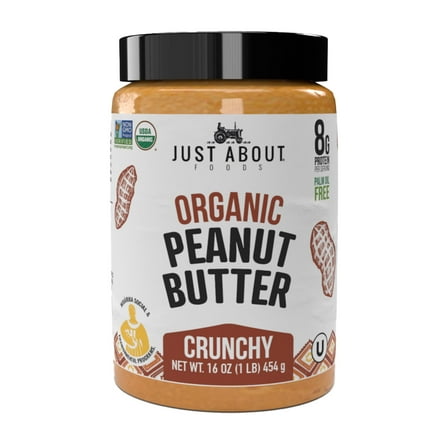 Just About Foods Organic Keto Crunchy Peanut Butter, 1 lb, Gluten-Free, No Sugar Added