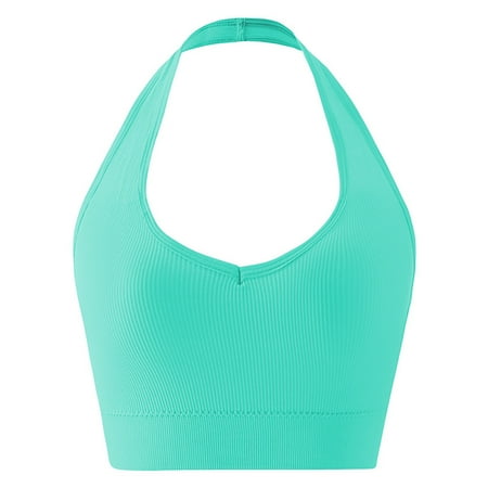 Gnurob Womens Butterluxe Halter Longline Sports Bra - No Underwire Padded Bralette Workout Yoga Tank Tops Push Up Bras Clearance Deals Mint Green Large