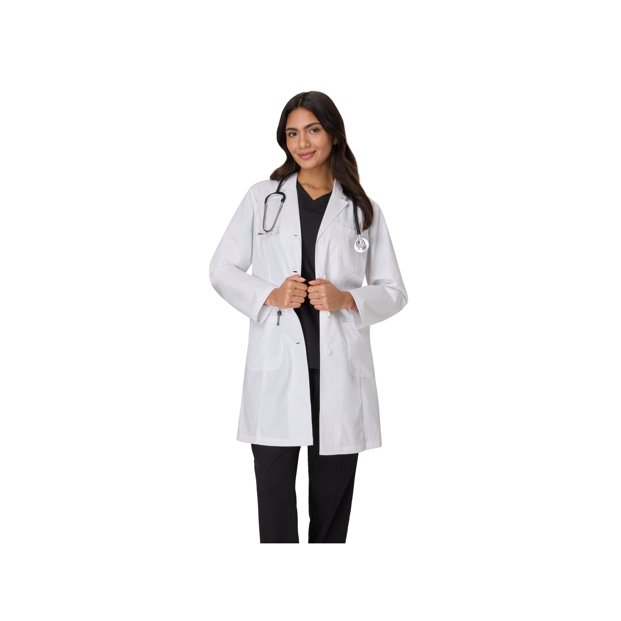 Hanes Women's Scrubs Button-Front Scrub Lab Coat, 5-Pocket, Sizes XS-2XL