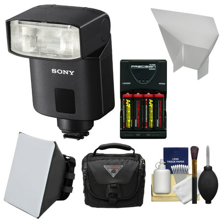Sony Alpha HVL-F32M Flash with Batteries & Charger + Soft Box + Diffuser + Case Kit for A99, A68, A36000, A6300, A7, A7R, A7S, Cyber-Shot DSC-RX1R, RX10, RX100 II, HX400V (Best Flash For Sony A6300)