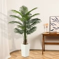 thumbnail image 2 of Artificial Palm Plant 6 FT， Faux Palm Tree in White Taper Planter with River Rock, Tall Fake Palm Trees with Adjustable Branches for Indoor Home Decor, Office, Pet-Friendly Spaces, 2 of 7