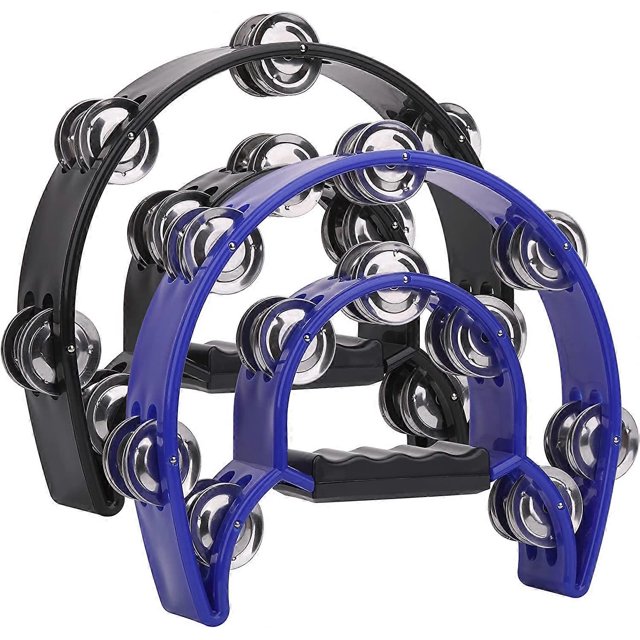 Panderetas de mano KAIYANG 10 pulgadas y 20 tambores de percusión de metal con cascabeles azul y negro