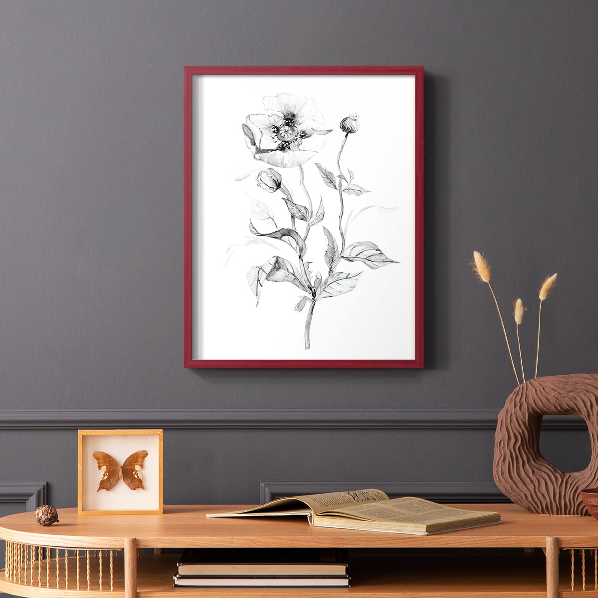Wild Poppy Sketch Framed Print in Red Solid Wood 8 x 10 Framed Print