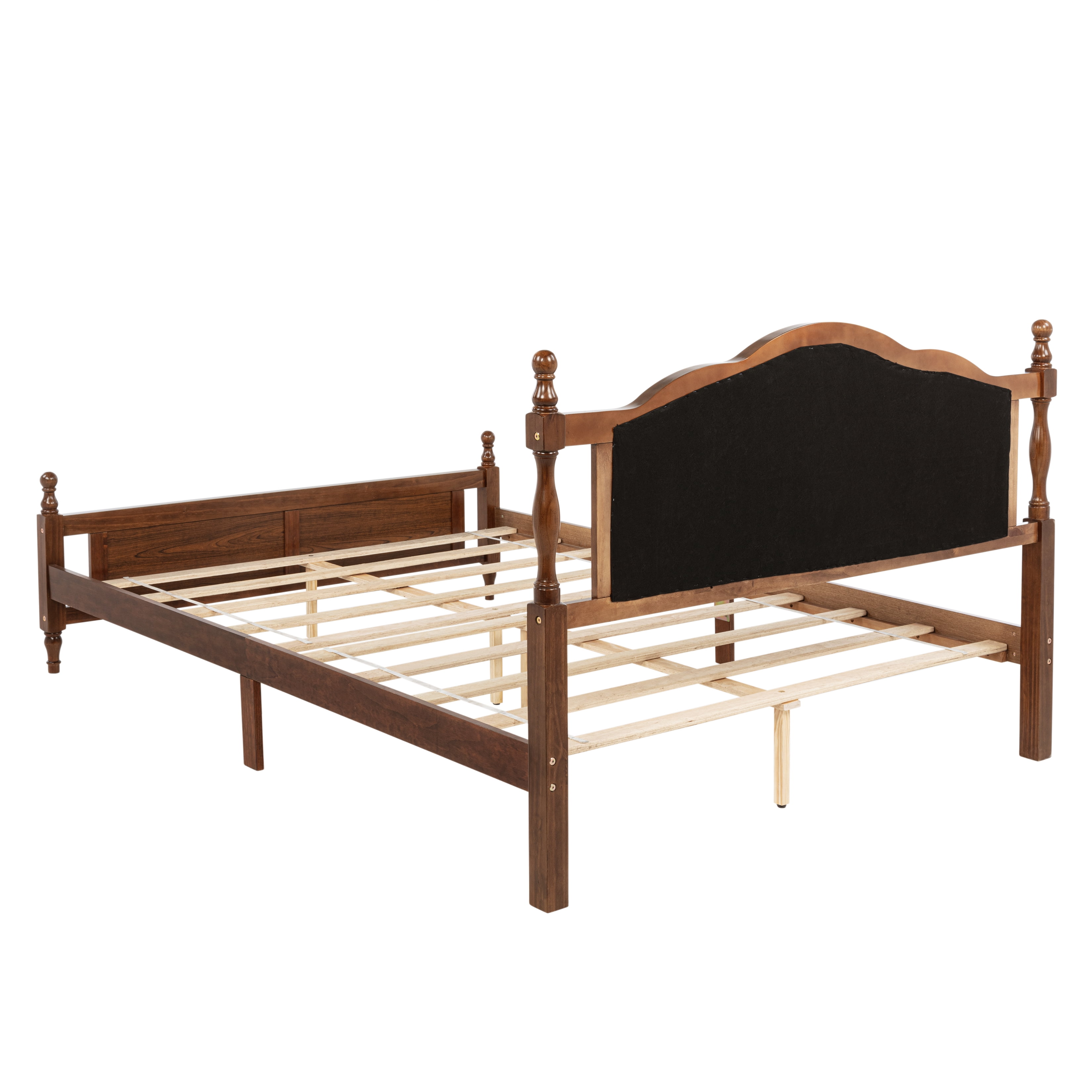 Miniyam Wood Queen Size Bed with Tufted Upholstered Headboard for Adult, Walnut