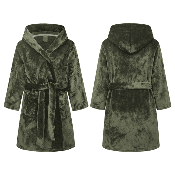 LYMAYTER Hooded Bathrobe for 2-12Y Toddler Boys Soft Flannel Bathrobe Solid Color Comfortable Household Sleep Gown