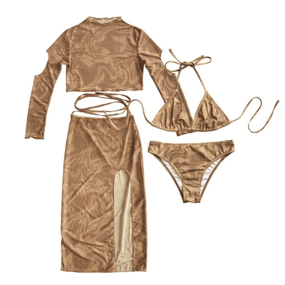 Aayomet High Waisted Bikini Bottom Womens Summer Swimsuit Split Bikini Suit And Long Sleeved Skirt Suit,Coffee M