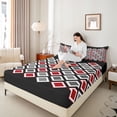 thumbnail image 4 of Castle Fairy Minimalist Checkered Bed Sheets for Teens,Black Red Grey King Sheets, 4 of 7