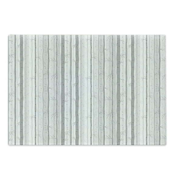 Grey and White Cutting Board, Birch Tree Grove Leafless Branches Winter Woodland Illustration, Decorative Tempered Glass Cutting and Serving Board, Large Size, Grey Pale Grey White, by Ambesonne
