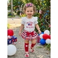 thumbnail image 6 of Lairauiy Baby Toddler Girls 4th of July Outfits 3 6 12 18 Months Letter Flag Print Romper Tiered PP Shorts Socks Headband Clothes Sets, 6 of 9