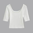 thumbnail image 2 of Kaemgyyd Crop Tops for Women Stretchy Scoop Neck Half Sleeve Slim Fitted T-Shirt Soft Breathable Cotton Solid Color Tees Dance Wear, 2 of 5