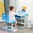 thumbnail image 2 of Qaba Kids Desk and Chair Set Height Adjustable Student Writing Desk, Blue, 2 of 9