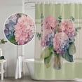 thumbnail image 4 of Shower Curtain Bathroom Set Spring Flower Hydrangea Green Leaf Waterproof Fabric Shower Curtains with Grommets&Hooks, Watercolor Floral on Burlap Privacy Bath Curtain for Bathtub 72x72in, 4 of 9
