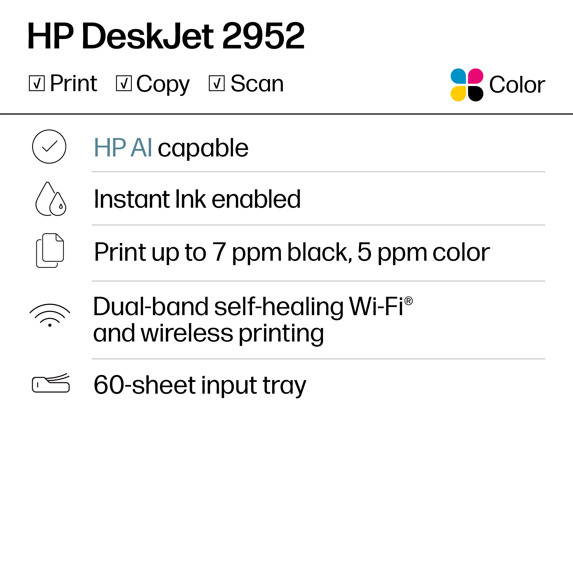 HP DeskJet 2952 Wireless All-in-One Color Printer, Black photo 2