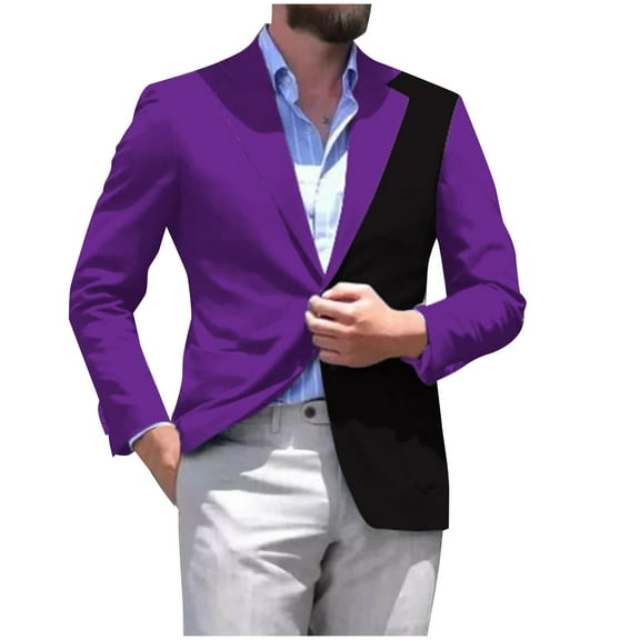 guisaled Mens Casual Sport Coat Slim Fit Lightweight Blazers Jacket One Button Notched Lapel Color Block Office Business Suit Jackets