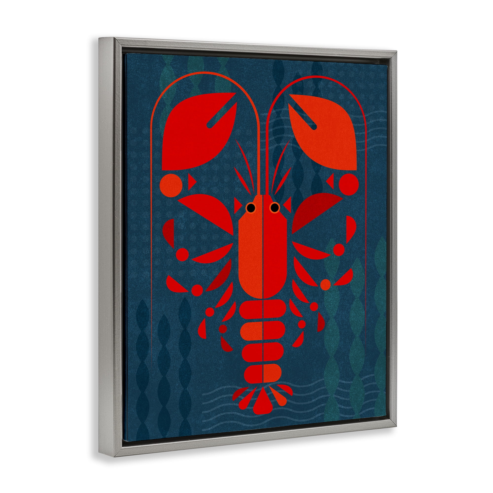 Stupell Industries Nautical Lobster Shape Animals Painting Gray Floater Framed Canvas Art Print Wall Art, 25 x 31