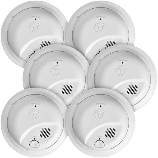 First Alert BRK Smoke Alarm, Interconnect Hardwire Detector with 10-Year Battery Backup, SMI105-AC, 6-Pack