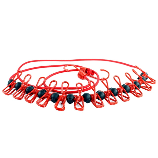 Soidarity Tendedero de ropa a prueba de viento para interiores y exteriores, tendedero elástico para ropa con clavijas, herramienta para colgar, carpas Rojo Soidarity OD023674-01