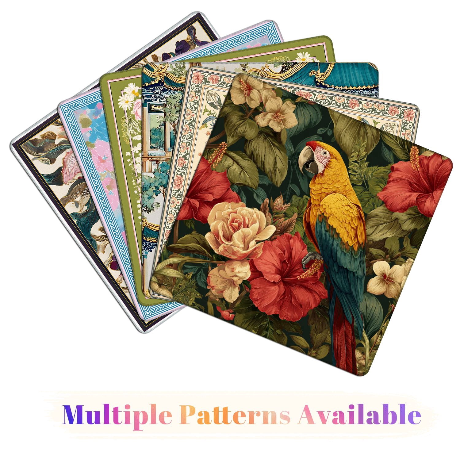 Mahjong Mat 31.5" x 31.5" Tropical Flowers Parrots Seamless Floral Summer For Non-Slip Noise Reduction American Mahjong Tiles Table Cover for Dominoes Poker Card Board Games Gift
