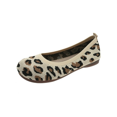 

Colisha Women Flats Comfort Flat Shoes Knit Upper Loafers Womens Lightweight Casual Shoe Slip On Pumps Leopard Print 5.5