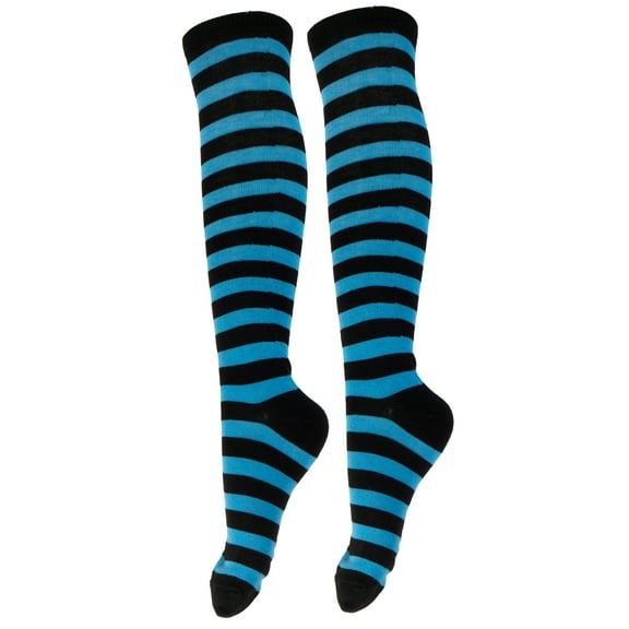 Gravity Threads Women's Knee High Long Socks Striped Design, Black/Blue
