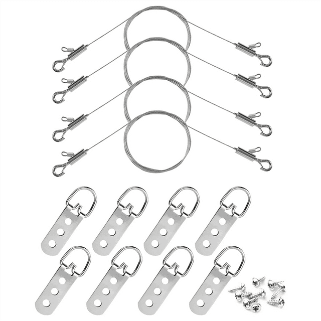 Adjustable Picture Hanging Wire and D Rings, with Small Clips, 8pcs 3-Hole D Rings with Screws, for Mirror/ Frame,1 set * picture hanging kit