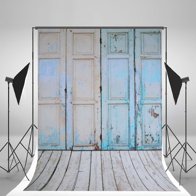Fondos fotográficos ABPHQTO 150x220cm puerta rota azul fondo de fotografía de suelo de madera gris