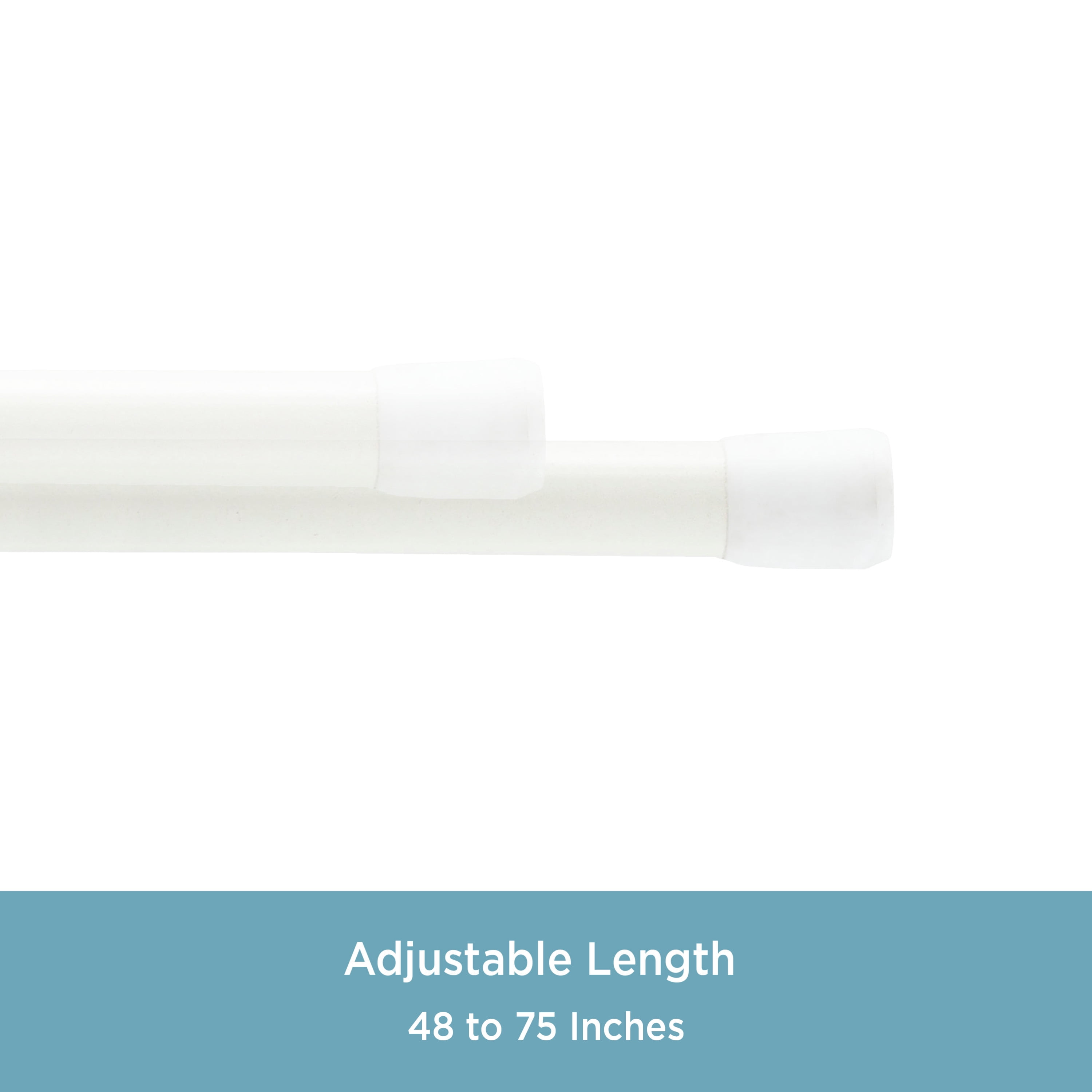 Kenney Carlisle Adjustable Spring Tension Curtain Rod, 5/8" Diameter, 48-75" Length, White Finish