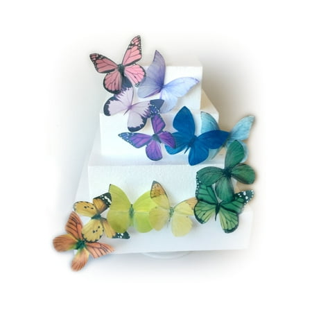 Orange Yellow Blue Green Pink Purple Assorted Rainbow Wafer Paper Butterflies for Decorating Desserts Cupcakes Wedding Cakes Pack of 12