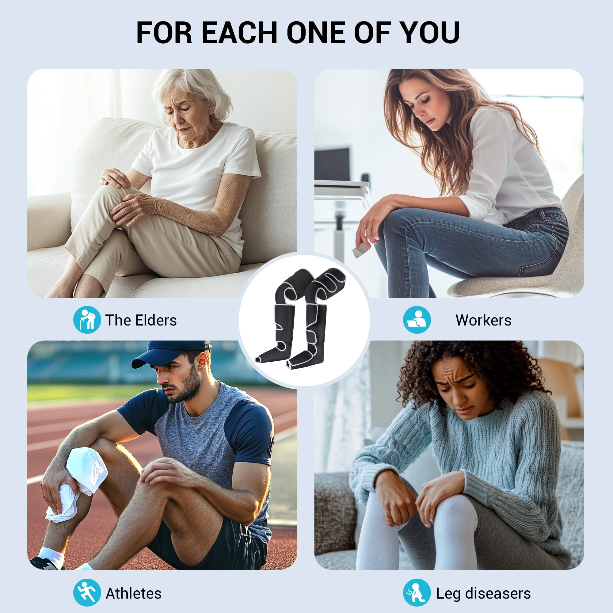 MYNT Leg Massager with Heat and Compression for Foot, Calf, and Thigh Circulation, 5 Modes, Plus Size, Black