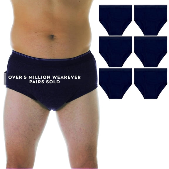 Wearever Men's Incontinence Underwear Open Fly Washable Briefs, Maximum Absorbency 6-Pack