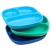 Re Play 7" Divided Toddler 3 Pack Plates with Deep Sides and Three Compartments for Easy Self Feeding , BPA Free , Dishwasher Safe , A True Blue A True Blue Without Lid