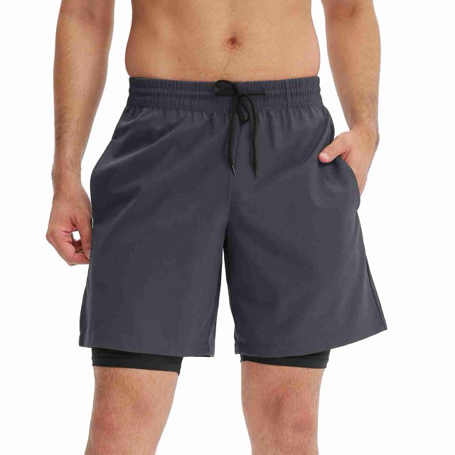 Pantalones Cortos Deportivos Para Hombre, Pantalones Cortos para Correr 2 en 1 Con Bolsillo para Teléfono, Pantalones Cortos Activos de Abrenamiento de Secado Rápido,