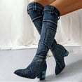 thumbnail image 2 of Mepaouo Over The Knee Boots for Women Low Heel Denim Boots Pointed Toe Buckle Cowboy Boots, 2 of 9