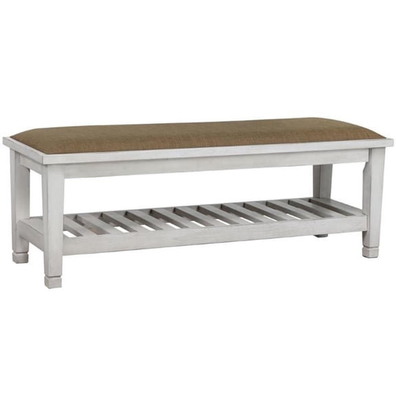 Bowery Hill Pine Wood Antique White Bedroom Bench Rectangular 50.5" Unassembled