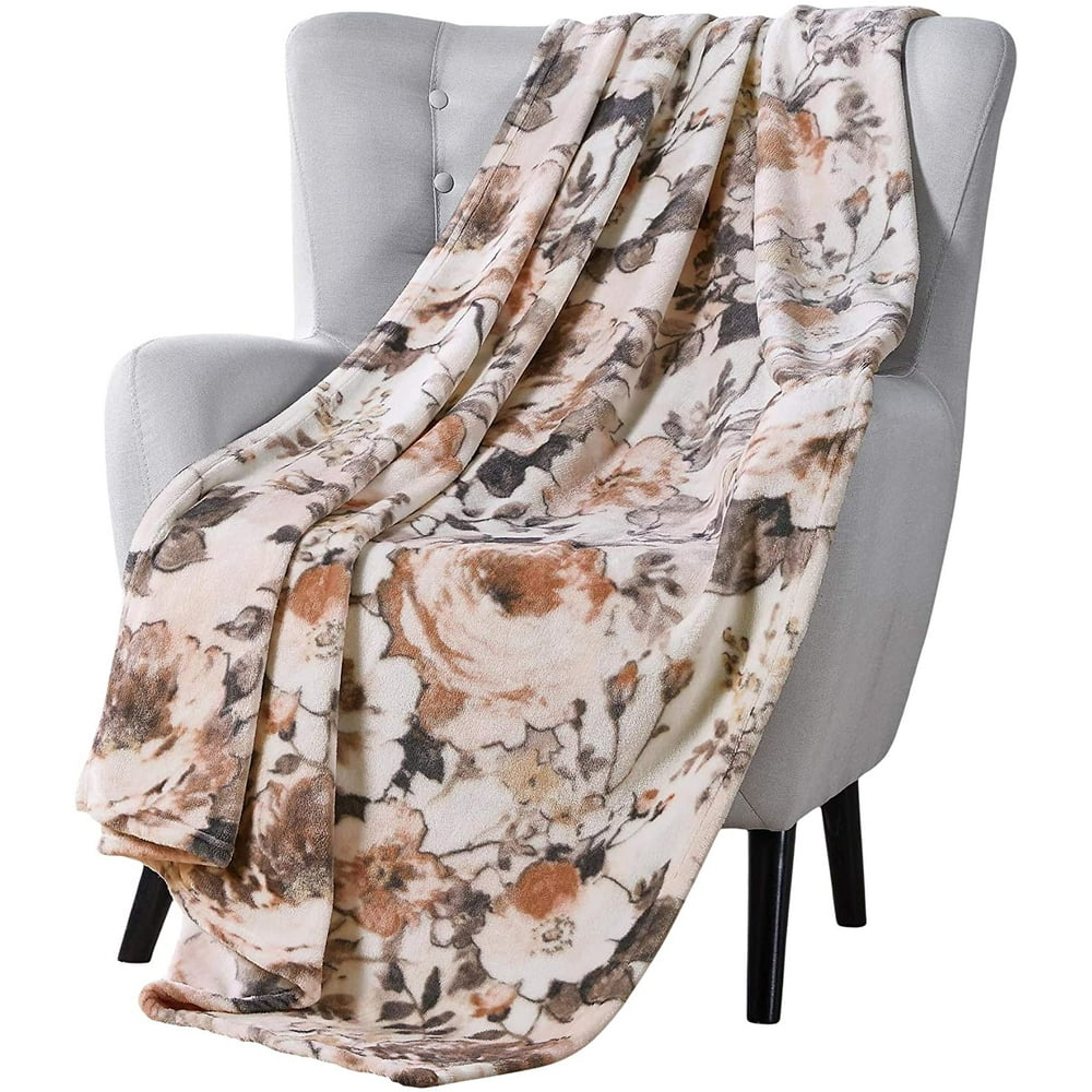 Large Flower Print Plush Throw Blanket, Pink Blush